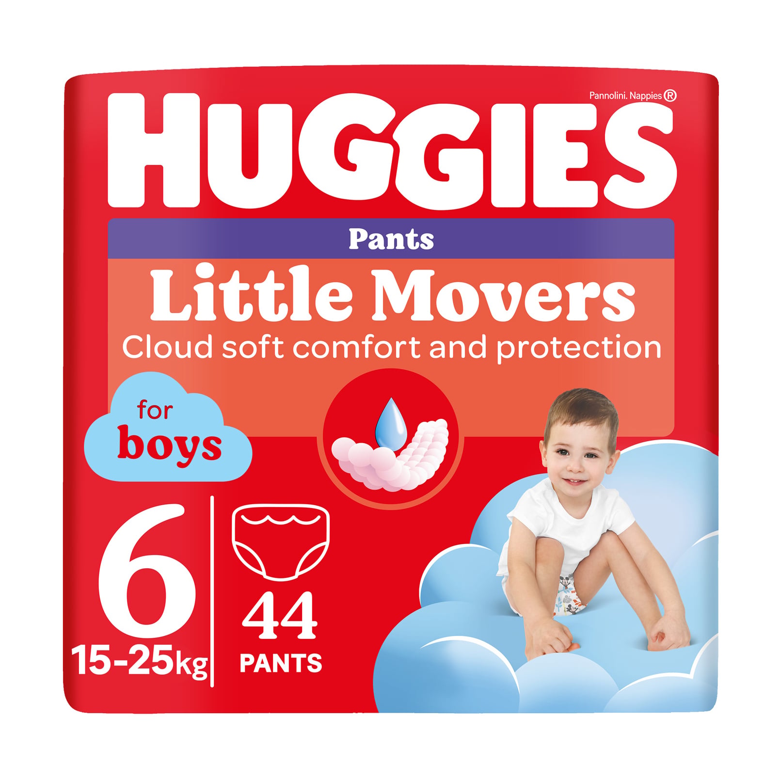 Підгузки-трусики Huggies Little Movers Pants для хлопчиків, розмір 6 (15-25 кг), 44 шт