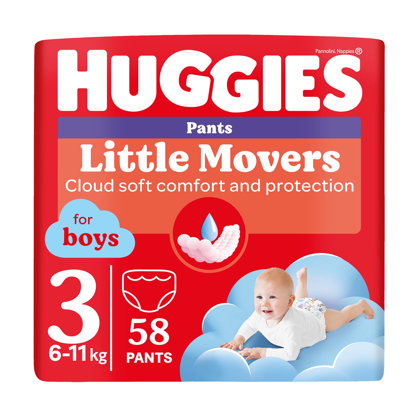 Підгузки-трусики Huggies Little Movers Pants для хлопчиків, розмір 3 (6-11 кг), 58 шт