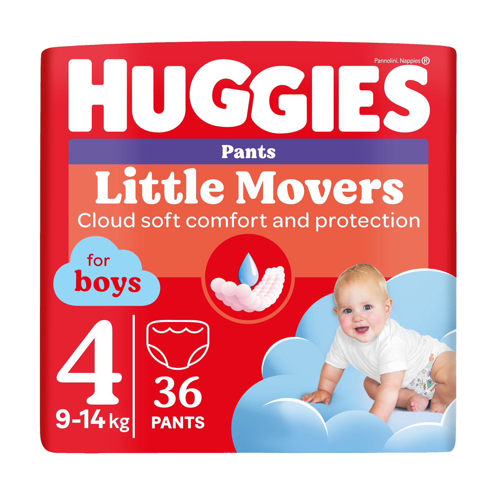 Підгузки-трусики Huggies Little Movers Pants для хлопчиків, розмір 4 (9-14 кг), 36 шт