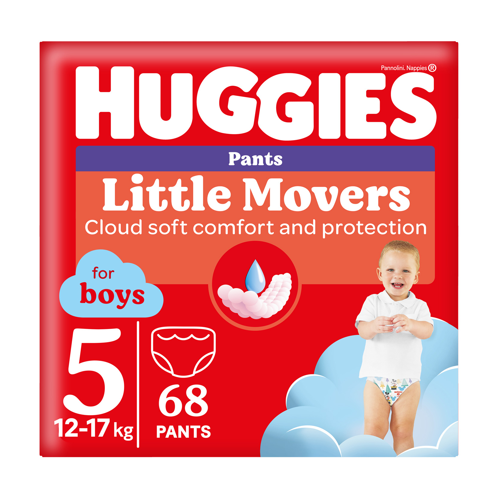 Підгузки-трусики Huggies Little Movers Pants для хлопчиків, розмір 5 (12-17 кг), 68 шт